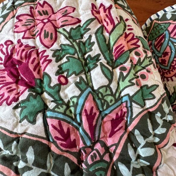 West Elm Rhode Mushroom Floral Stripe Reversible Cotton Percale King Sham Set - Picture 4 of 9